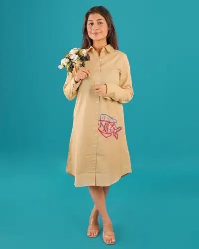 Beige Twin-Fin Shirt Dress