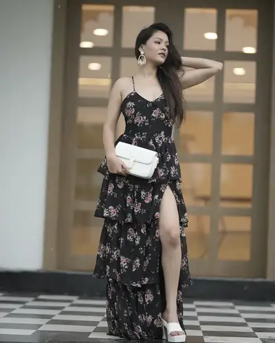 Black Floral Ruffled Dress