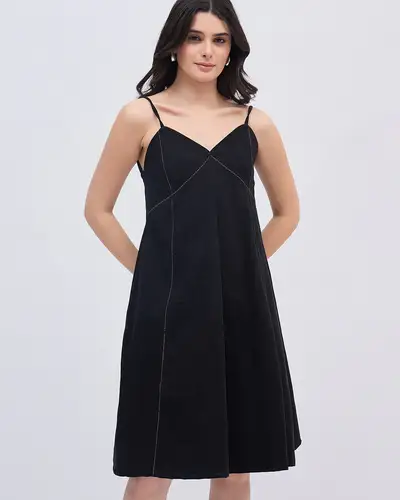 Black Midi Denim Dress