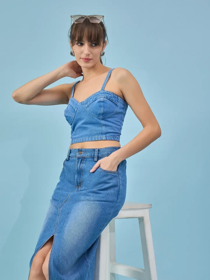Blue Denim Corset Top & Skirt