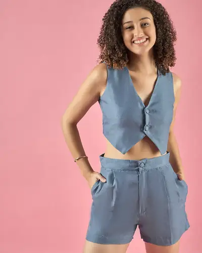 Blue Double Buttoned Co-Ord Set