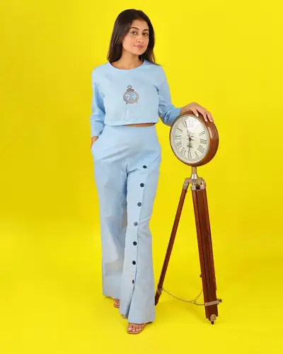 Blue Timeless Ticking Co-Ords Set