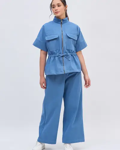 Light Blue Denim Shirt Chain Co Ord Set