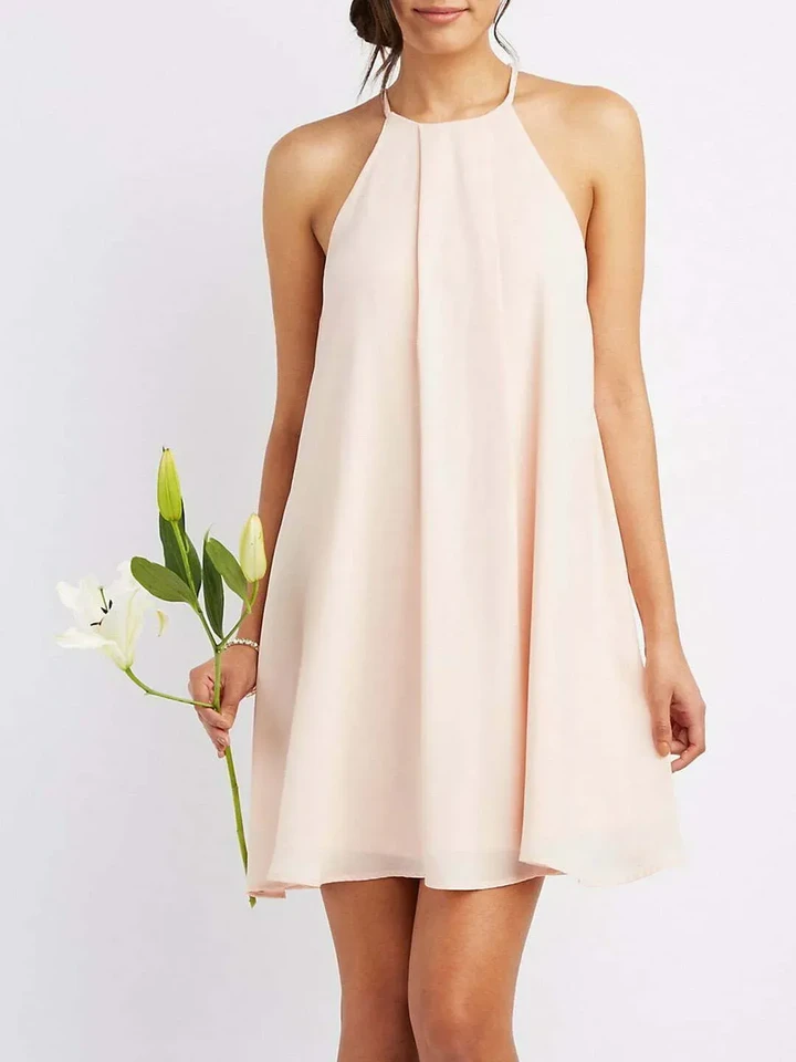 Pink A-Line Halter Neck Dress