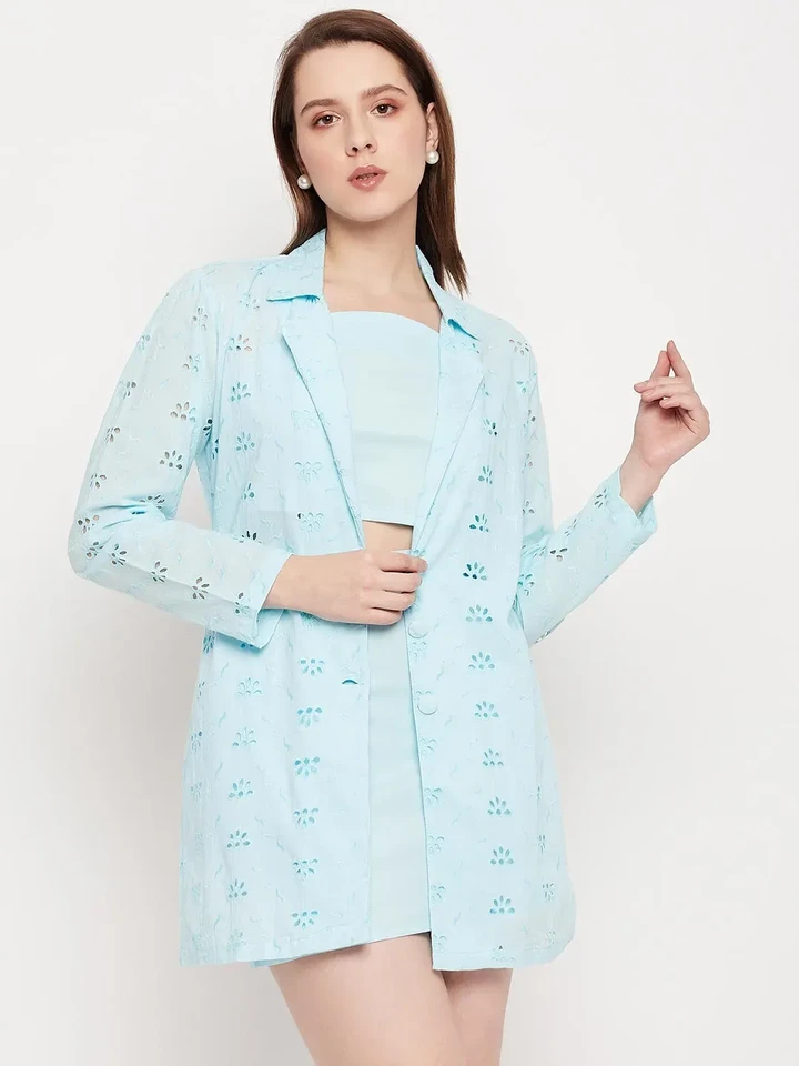 Schiffli Blue Co Ord Set
