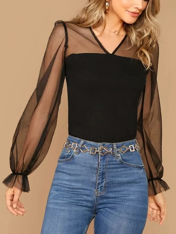 Sheer V Neck Top