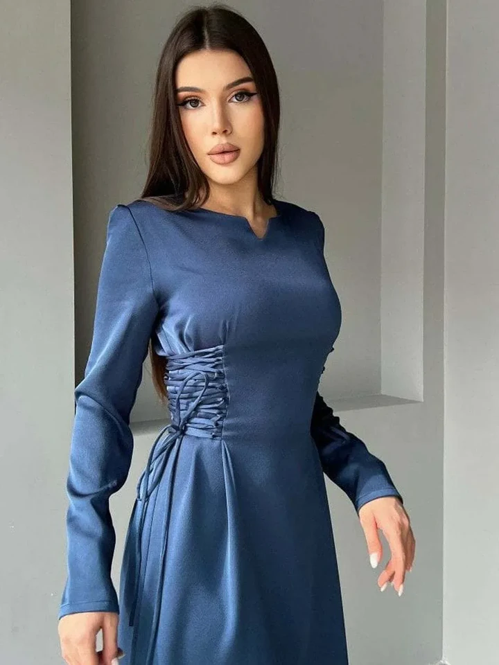Side Knot Blue Satin Dress
