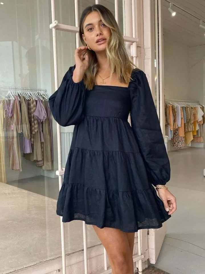Tiered Solid A Line Dress