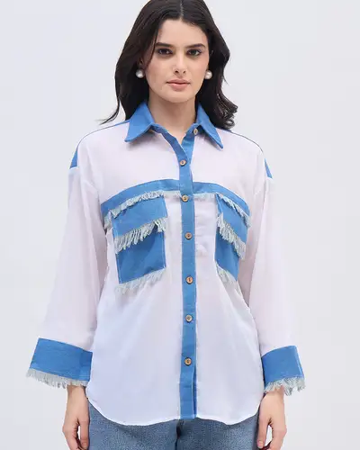 White Denim Detail Shirt