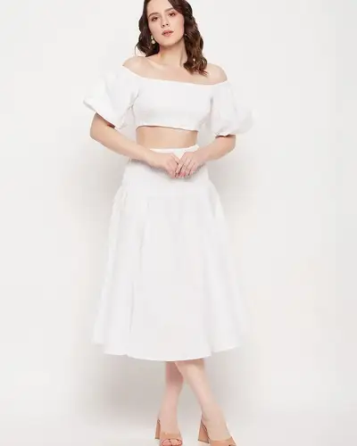 White Off Shoulder Co-Ord Set