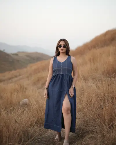 Dark Blue Denim Thread Midi Dress