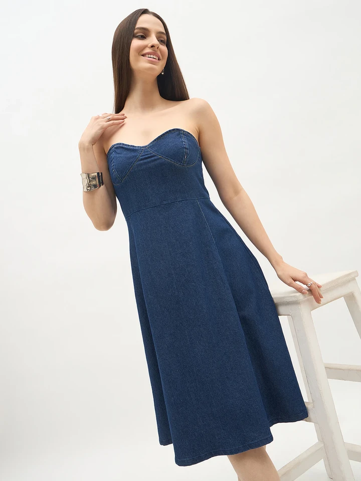 Dark Blue Tube Denim Dress
