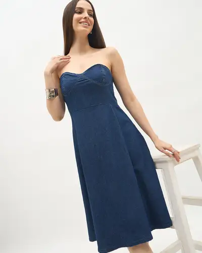 Dark Blue Tube Denim Dress