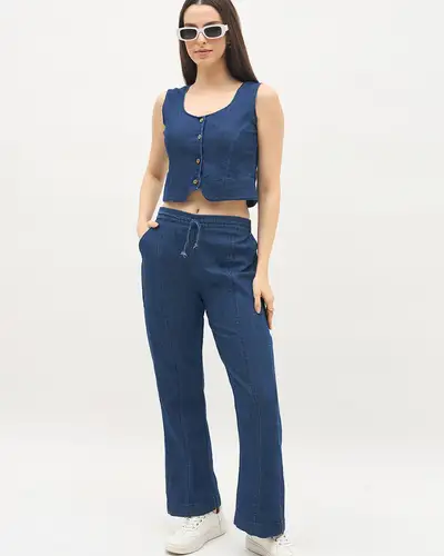 Dark Blue Denim waistcot co-ords set