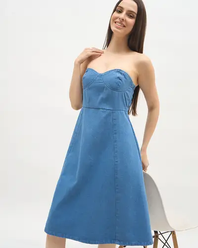 Light Blue Tube Denim Dress
