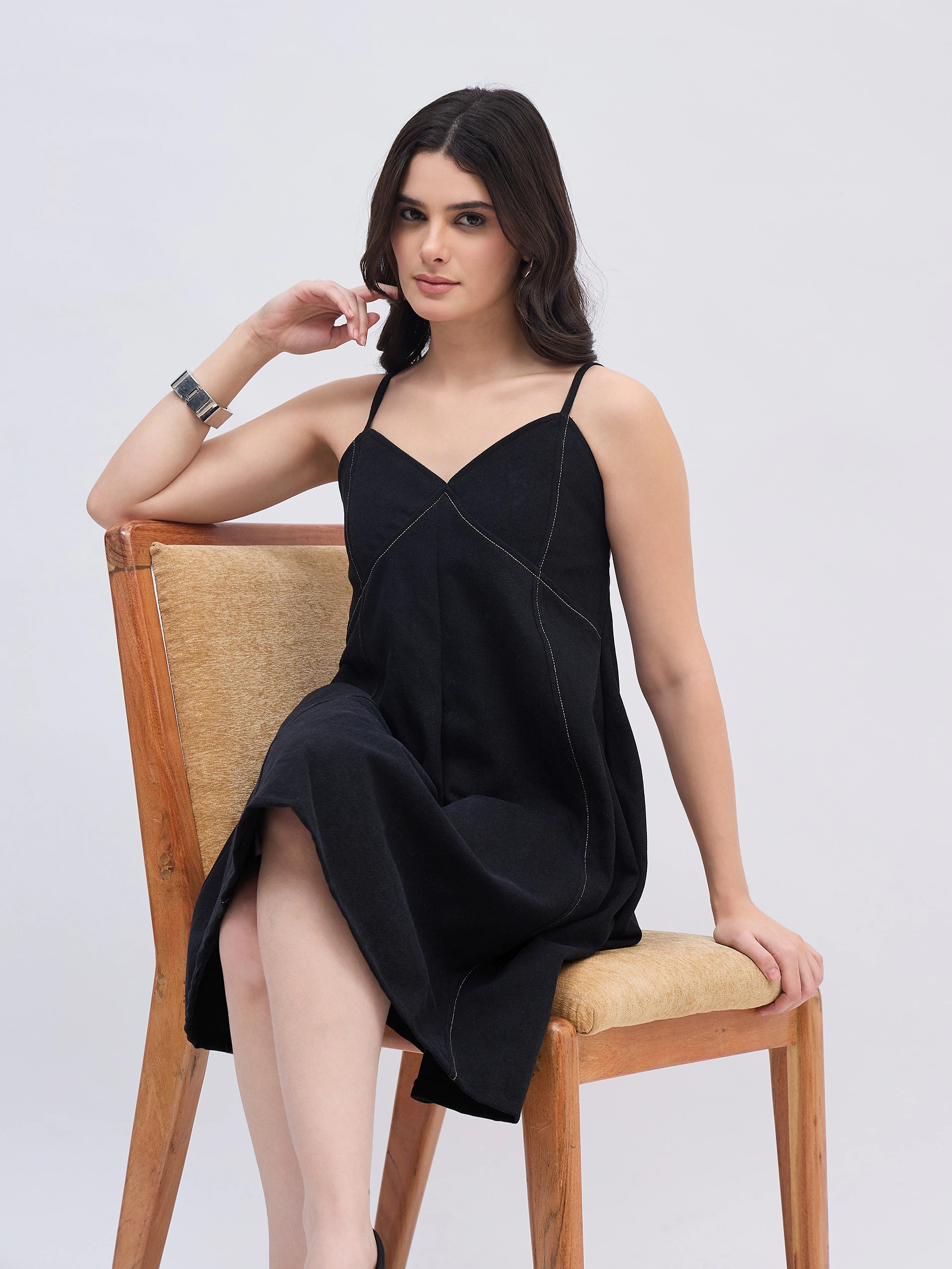 Black Midi Denim Dress