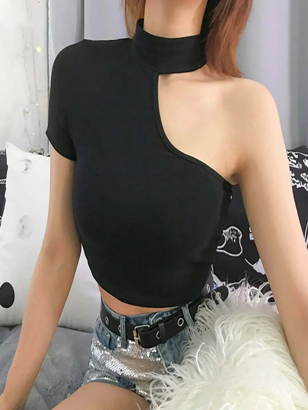Black One Shoulder Top