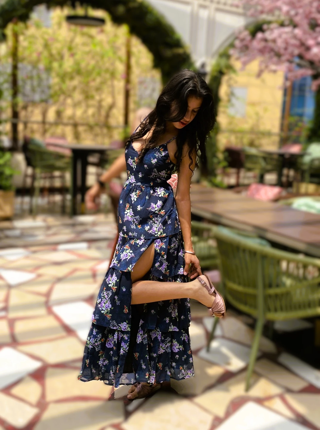 Blue Floral Ruffel Dress