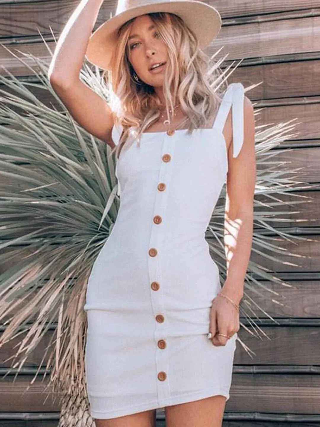 Button Down Sleeveless A Line Dress