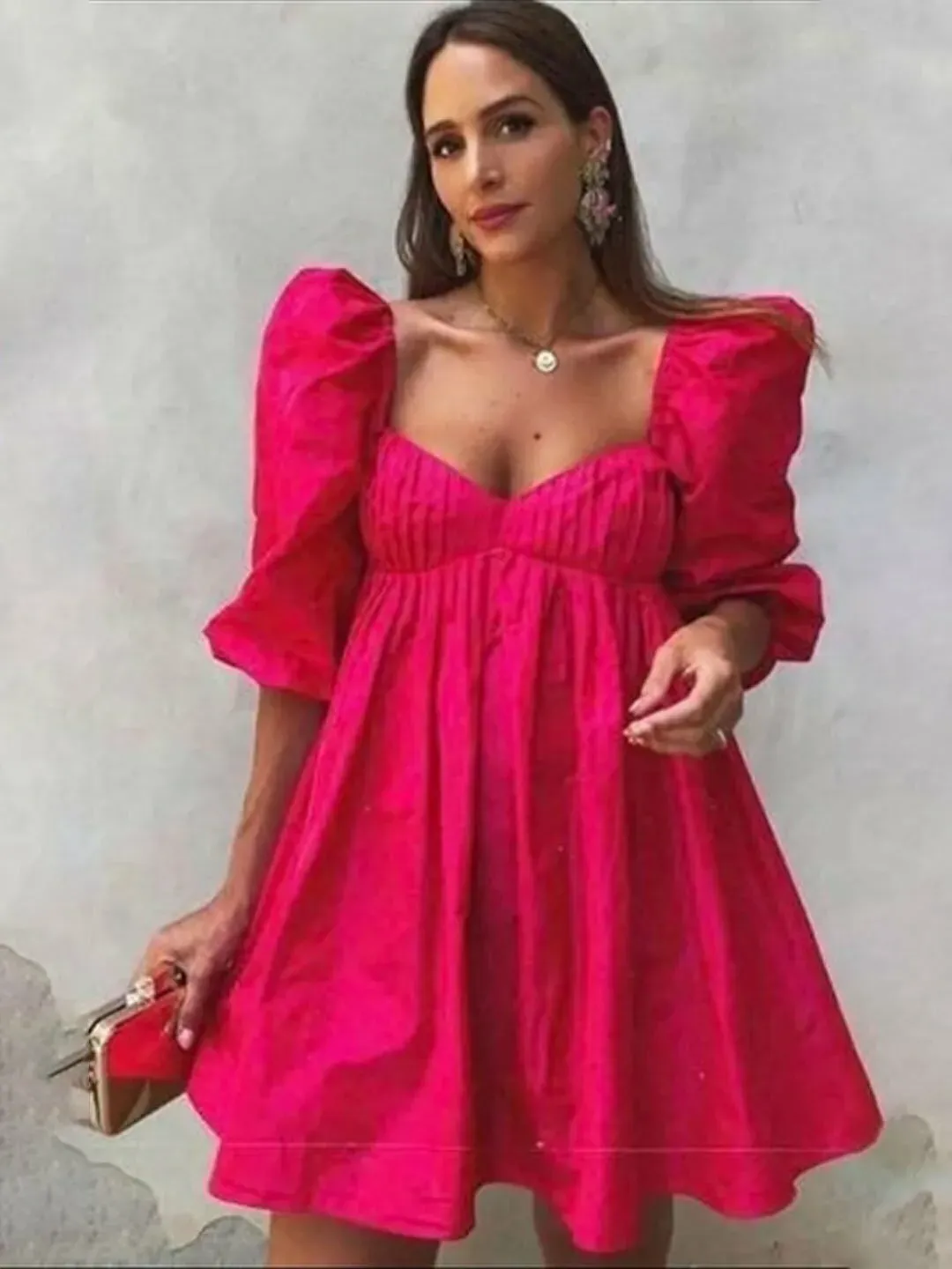 Fuchsia Sweetheart Neck Dress