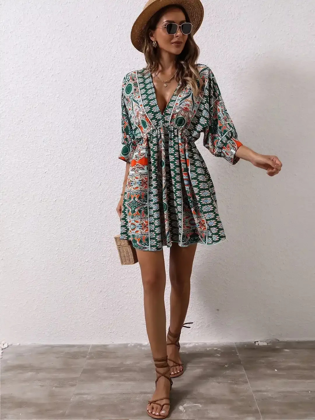 Kimono Sleeves Mini Boho Dress