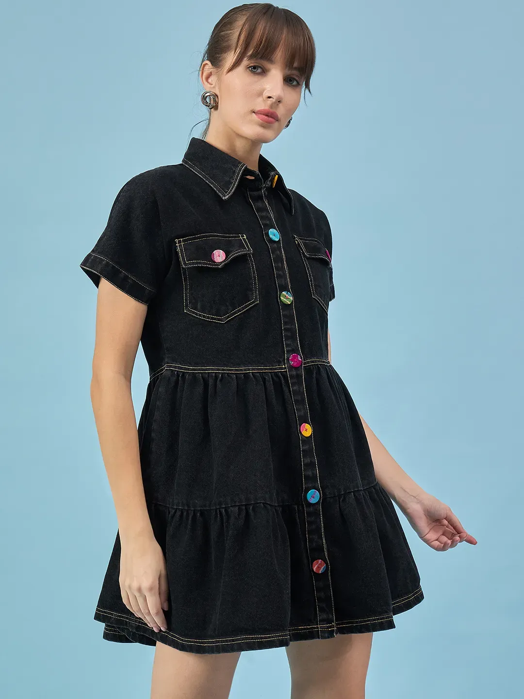 Midnight Layers Denim Black Dress