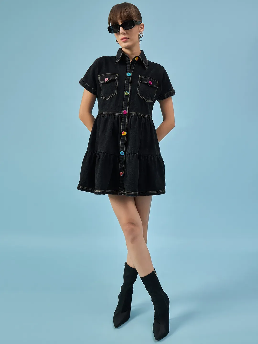 Midnight Layers Denim Black Dress