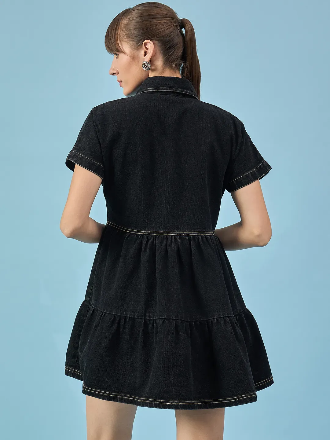Midnight Layers Denim Black Dress
