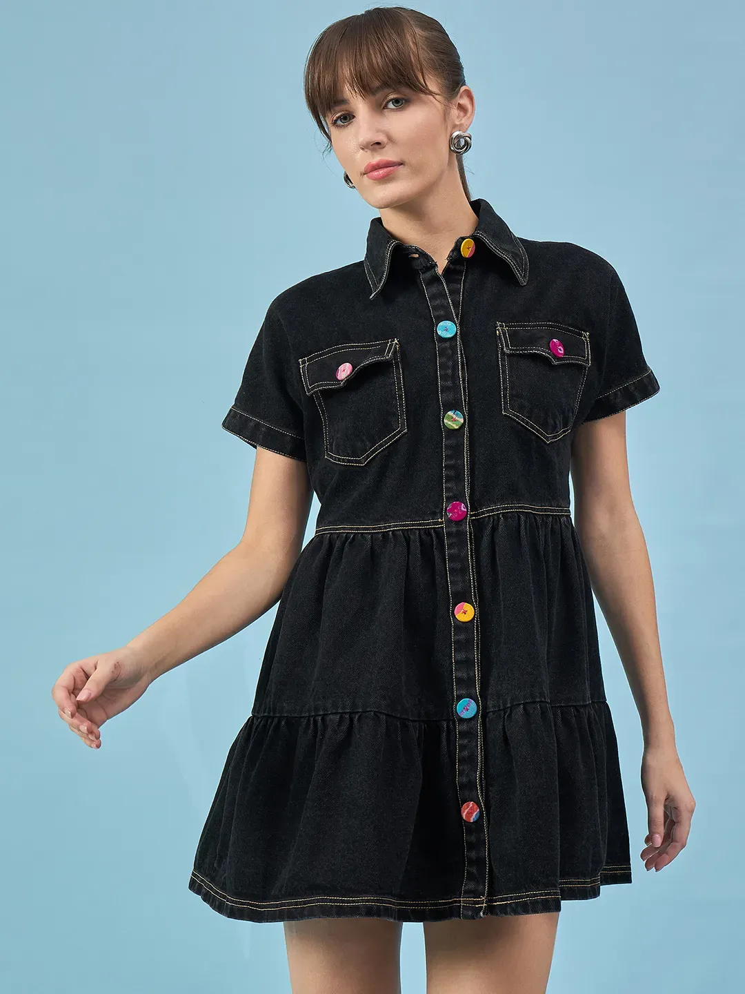 Midnight Layers Denim Black Dress