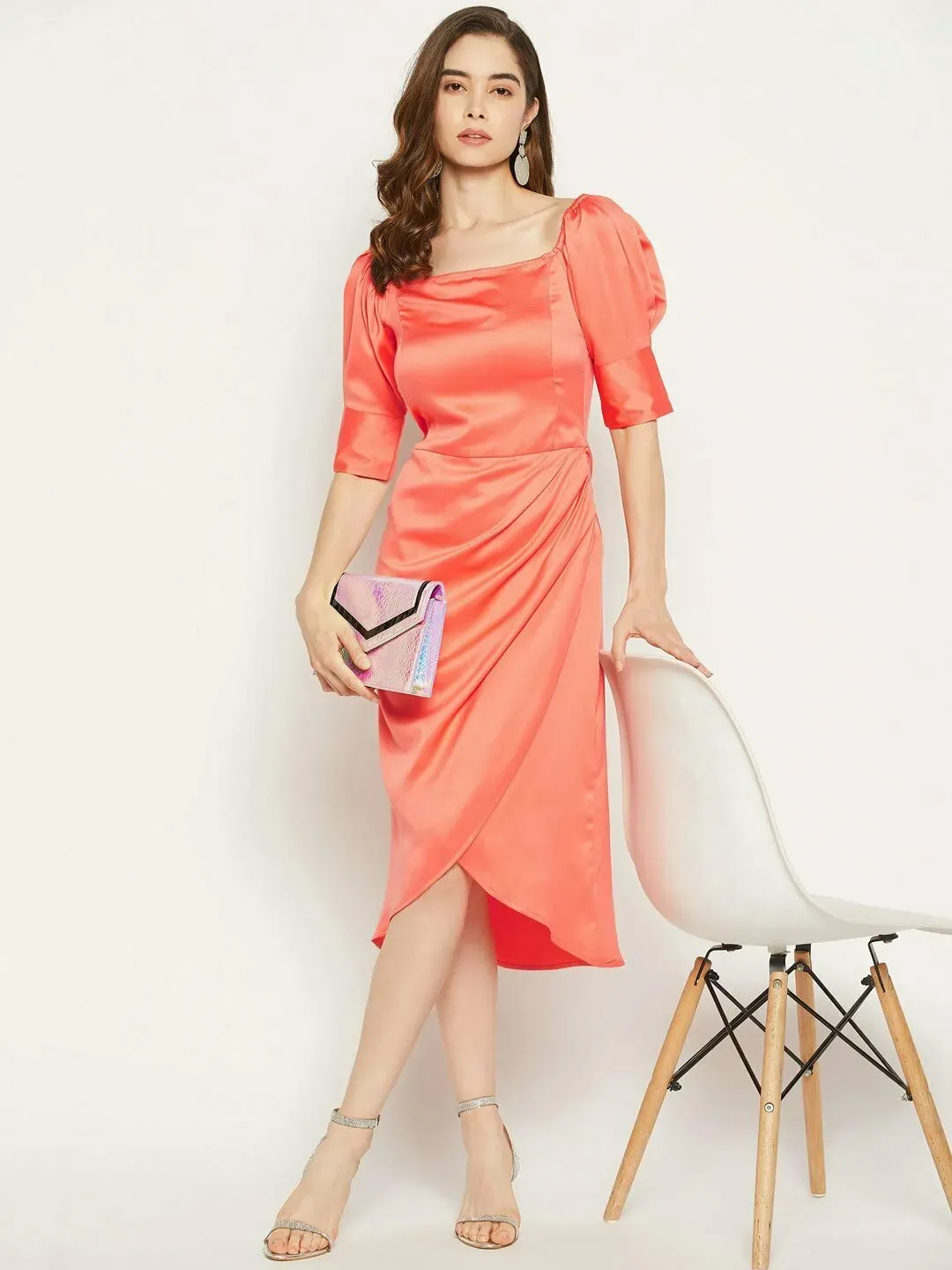 Orange Midi Wrap Dress