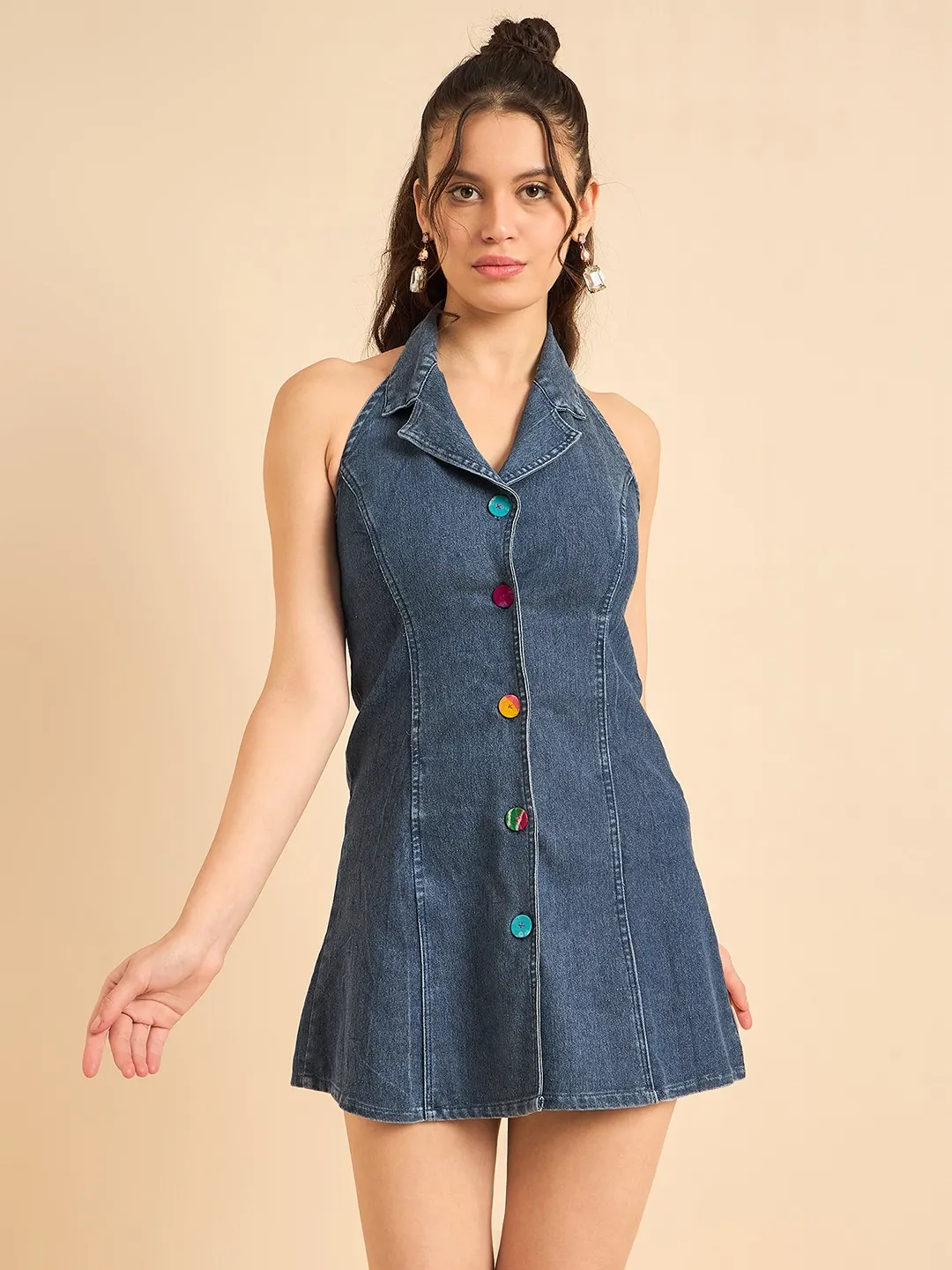 Retro Revival Light Blue Denim Dress