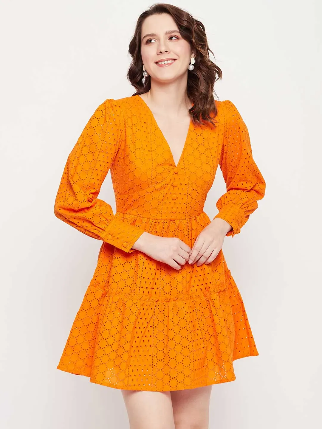 Schiffli Orange Dress