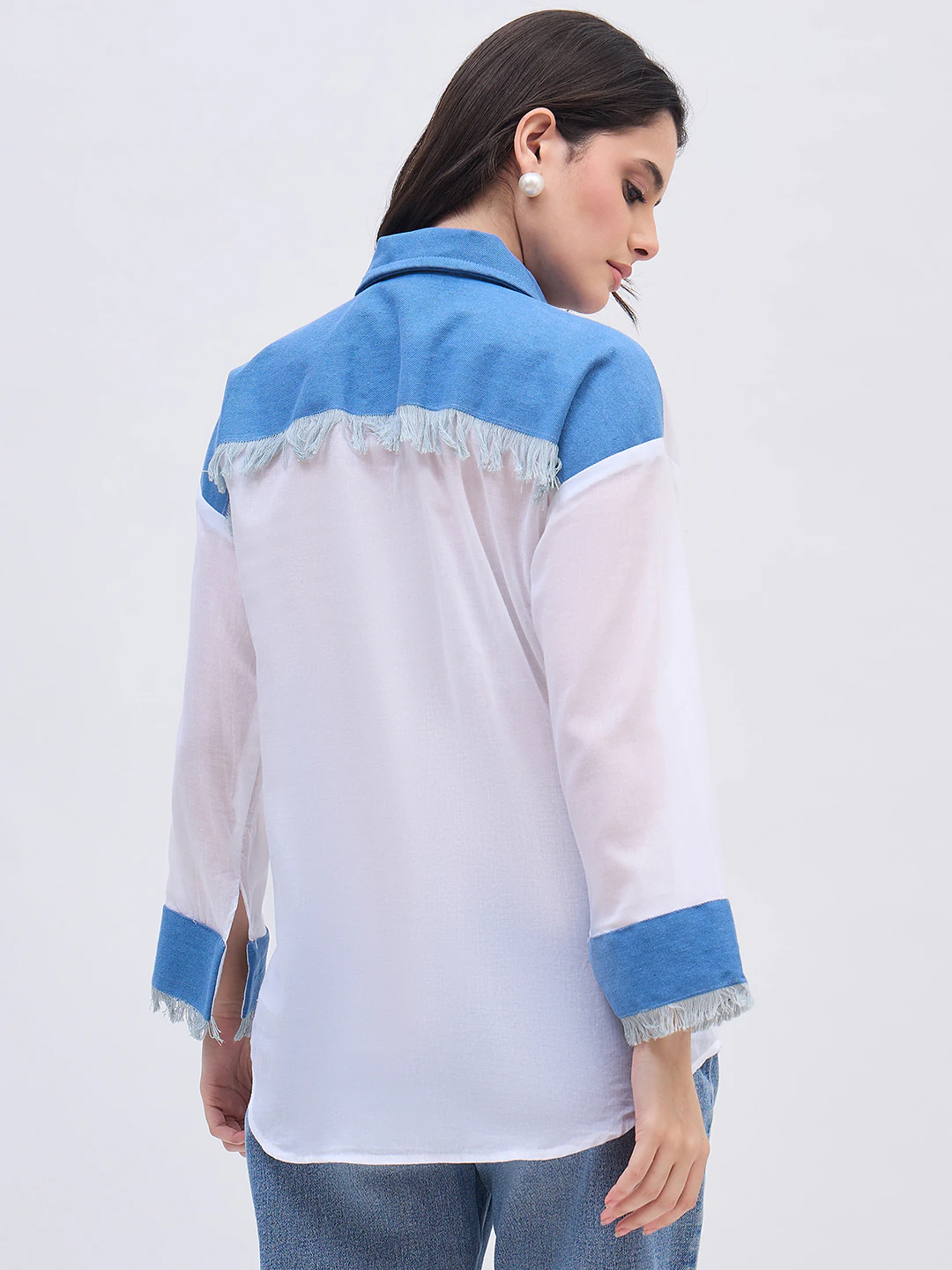 White Denim Detail Shirt