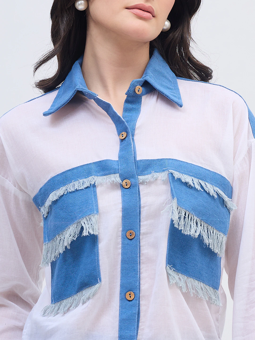 White Denim Detail Shirt