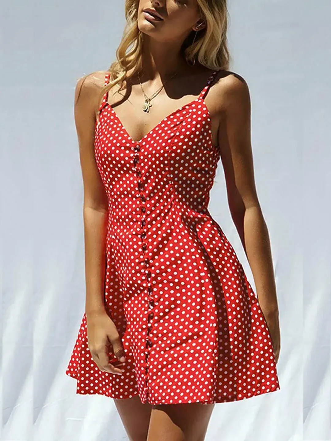 White & Red Polkadot Dress