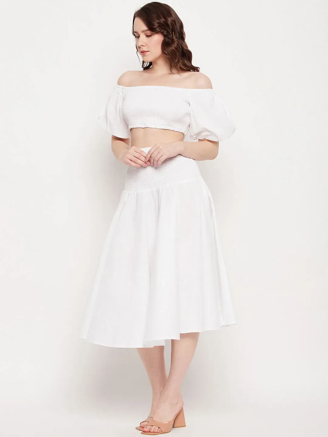 White Off Shoulder Co-Ord Set