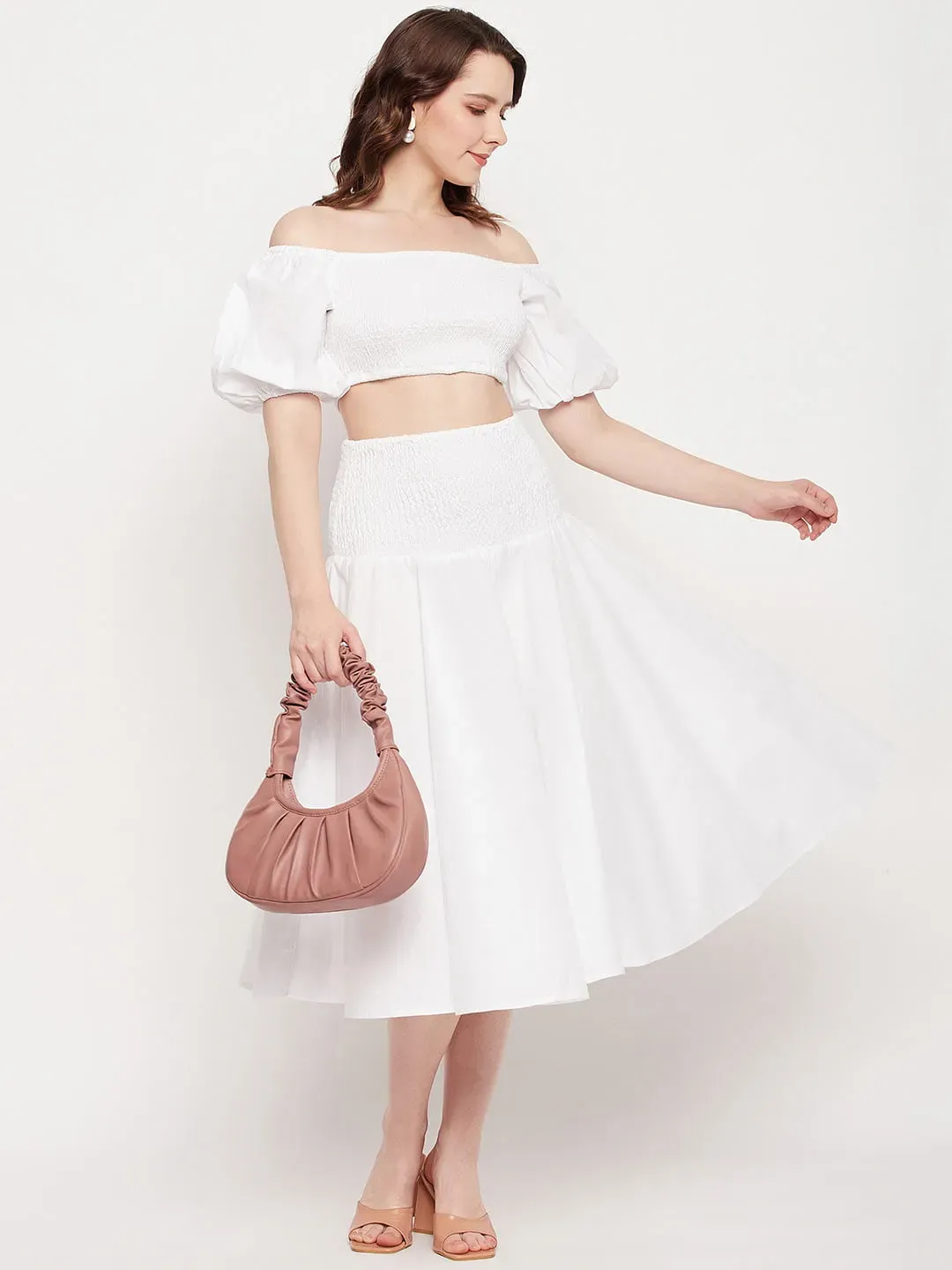 White Off Shoulder Co-Ord Set