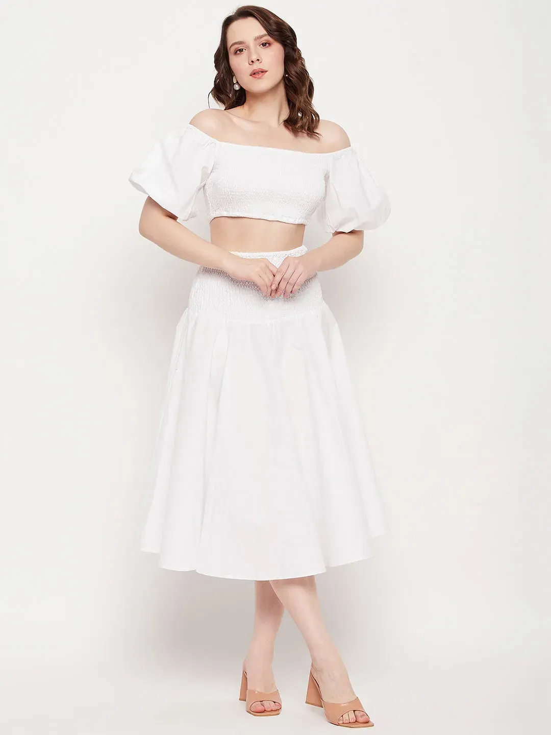 White Off Shoulder Co-Ord Set