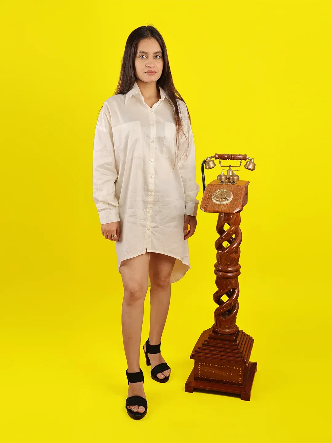 White Heavenly High-Low Shirt Dress