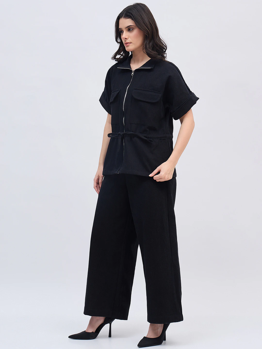 Black Denim Chain Co-ord Set