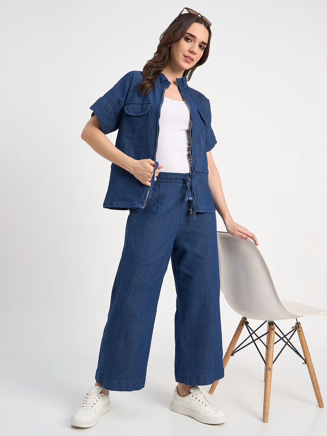 Dark Blue Denim Chain Co ord set