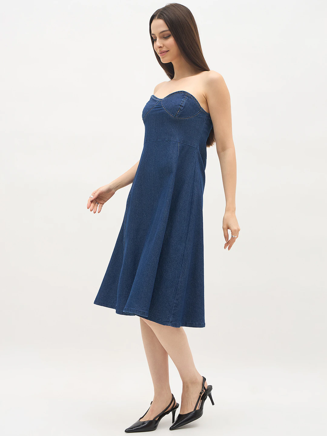 Dark Blue Tube Denim Dress