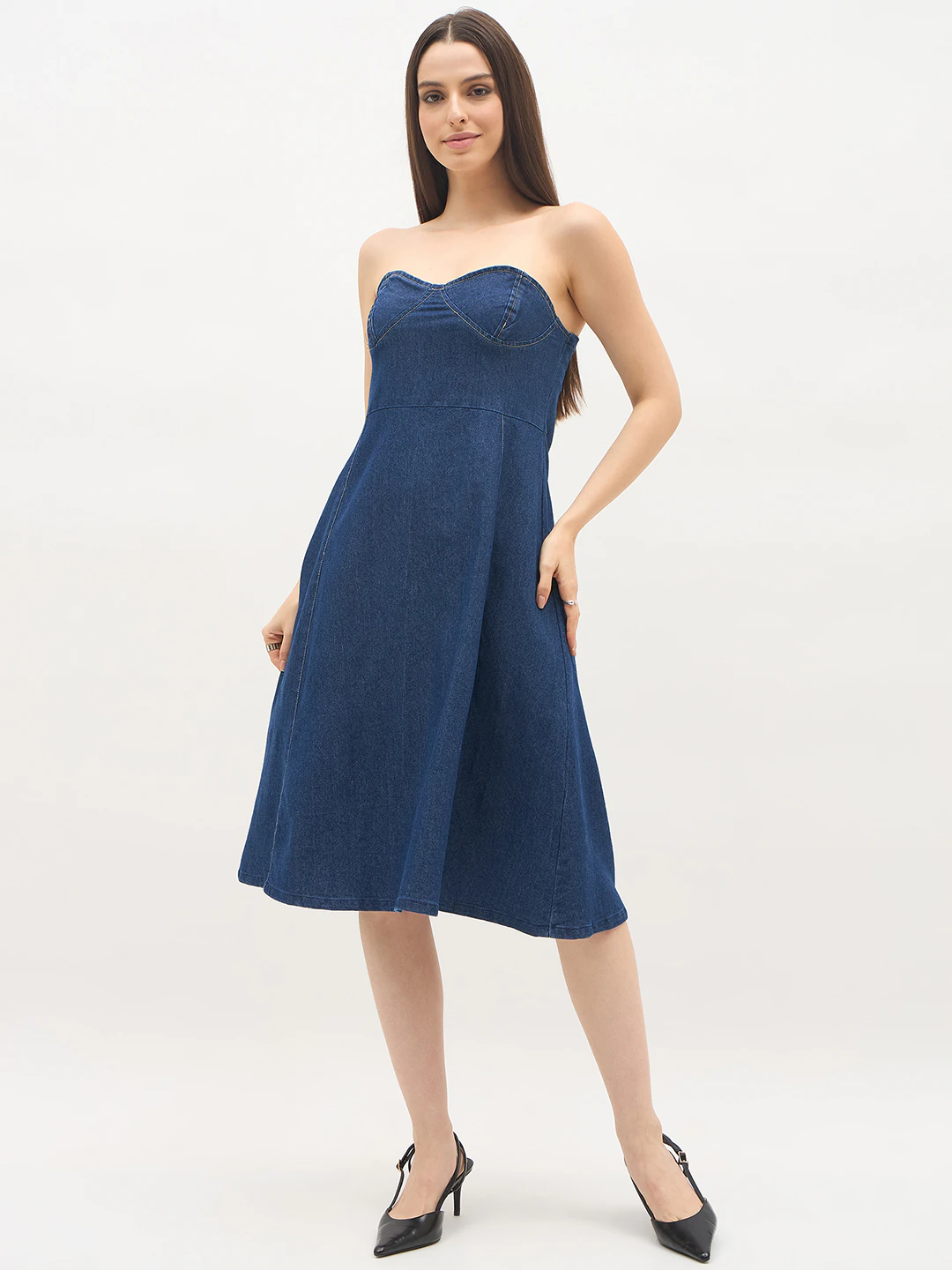 Dark Blue Tube Denim Dress
