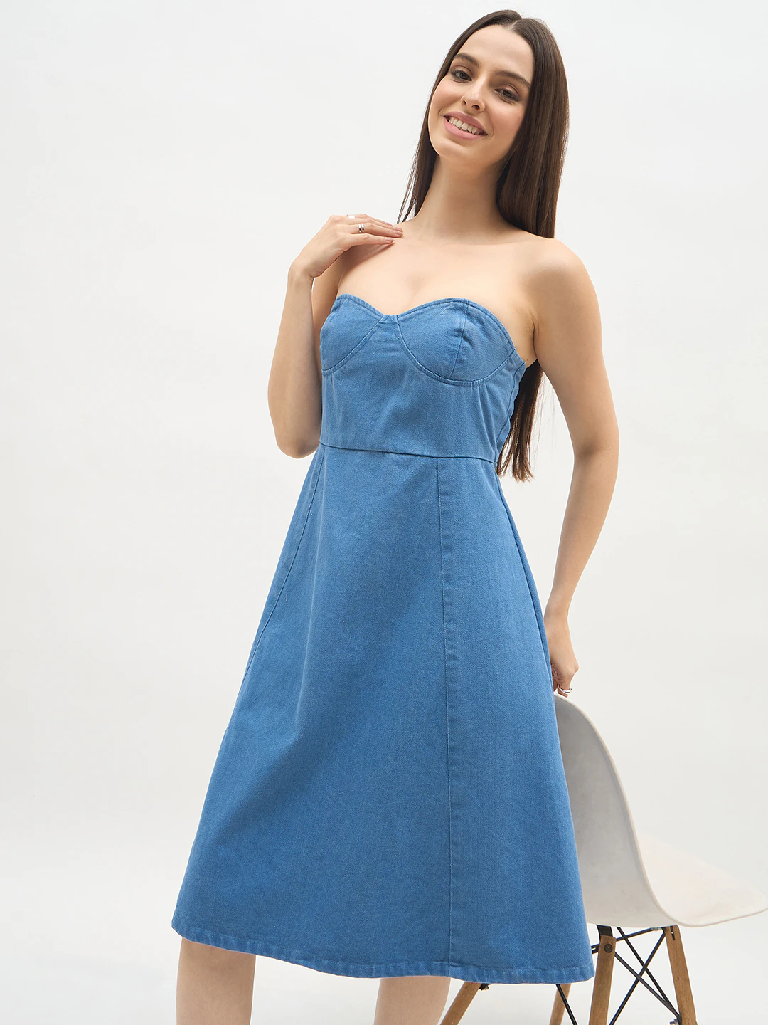 Light Blue Tube Denim Dress
