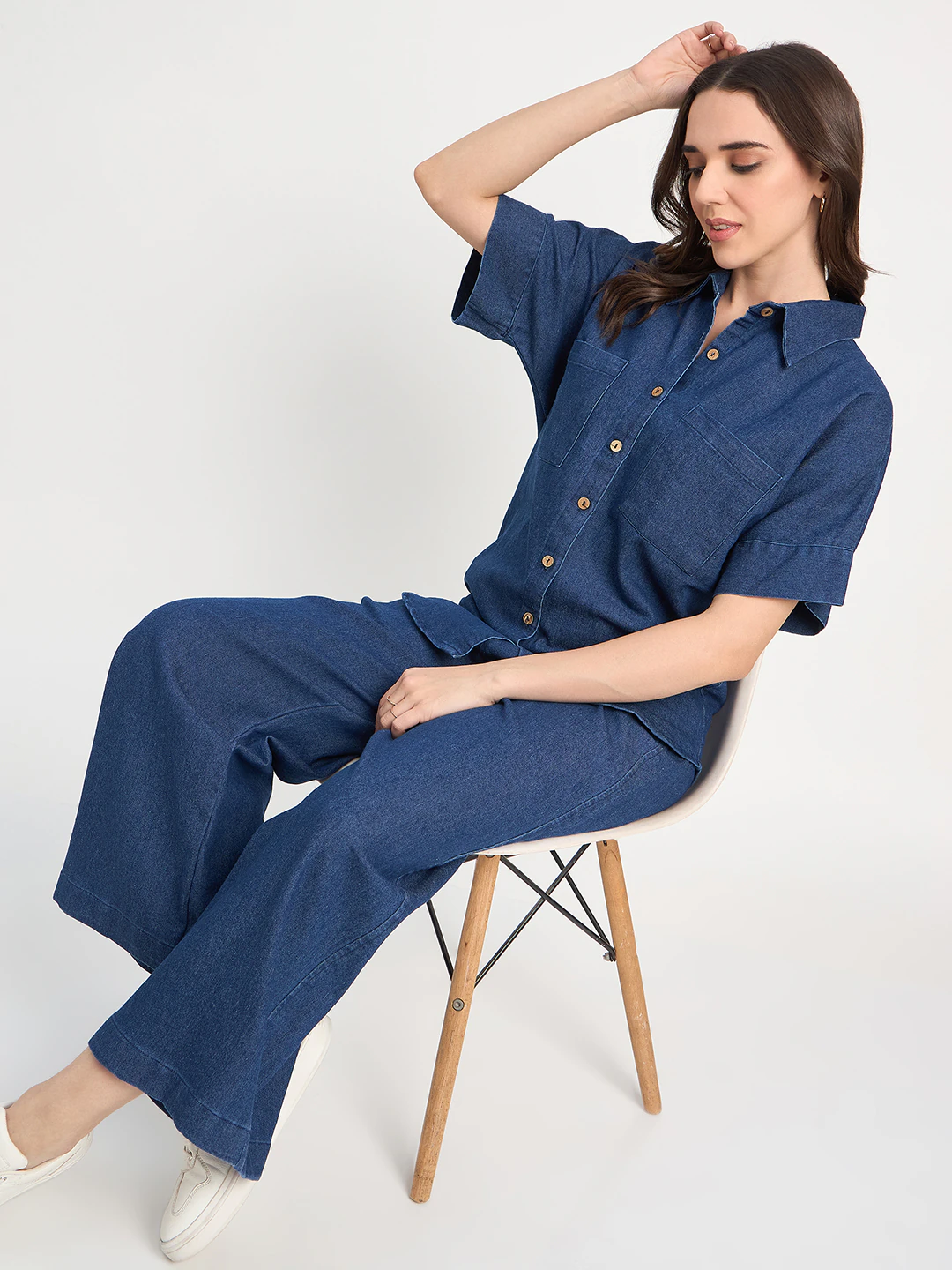 Dark Blue Denim Shirt Co-ord Set