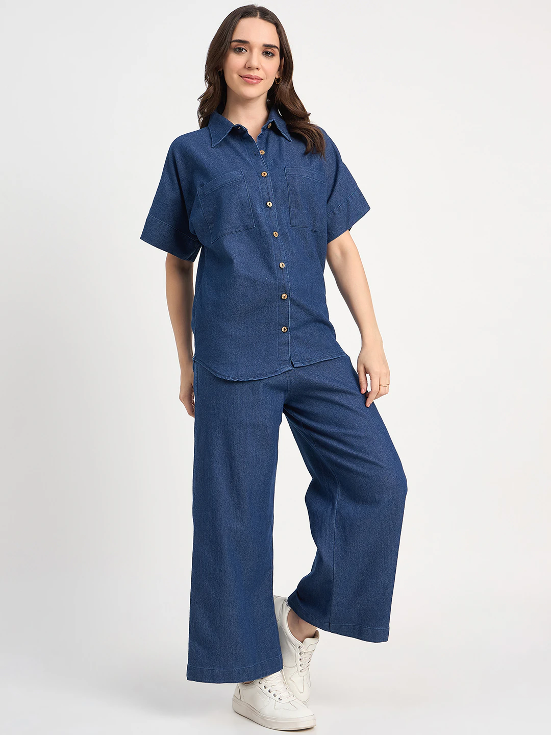 Dark Blue Denim Shirt Co-ord Set