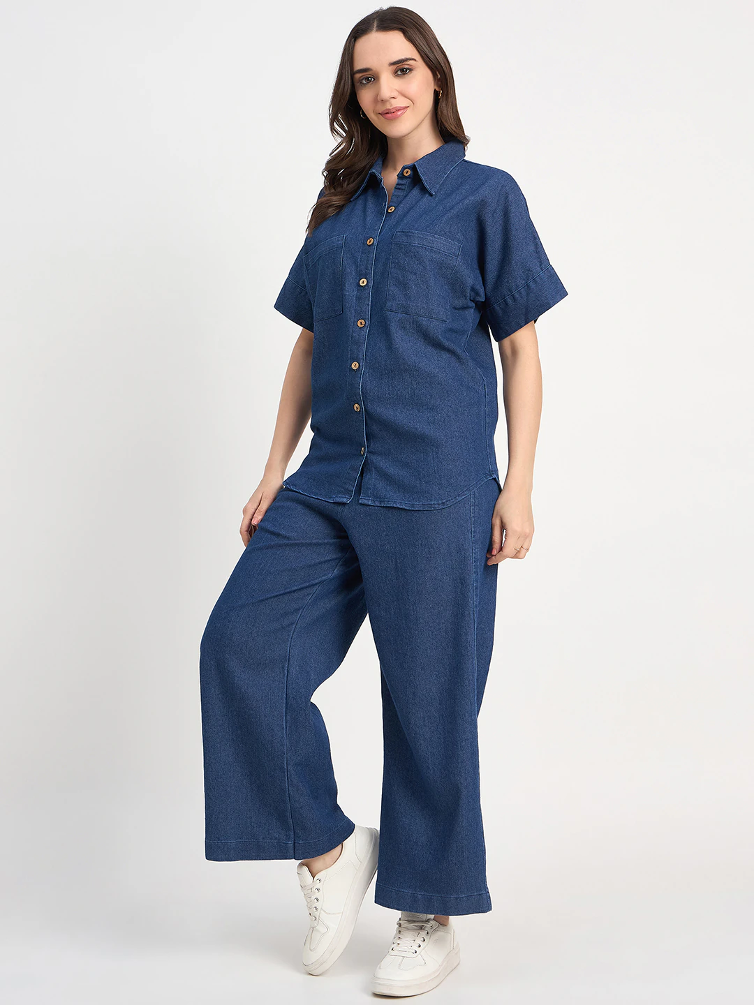 Dark Blue Denim Shirt Co-ord Set
