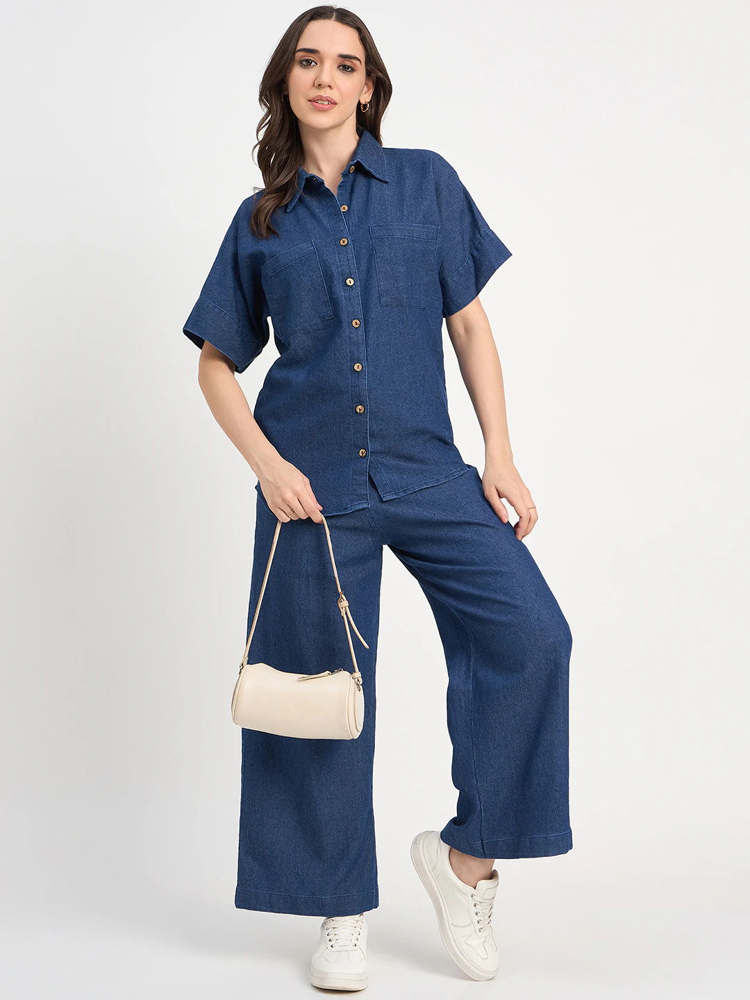 Dark Blue Denim Shirt Co-ord Set