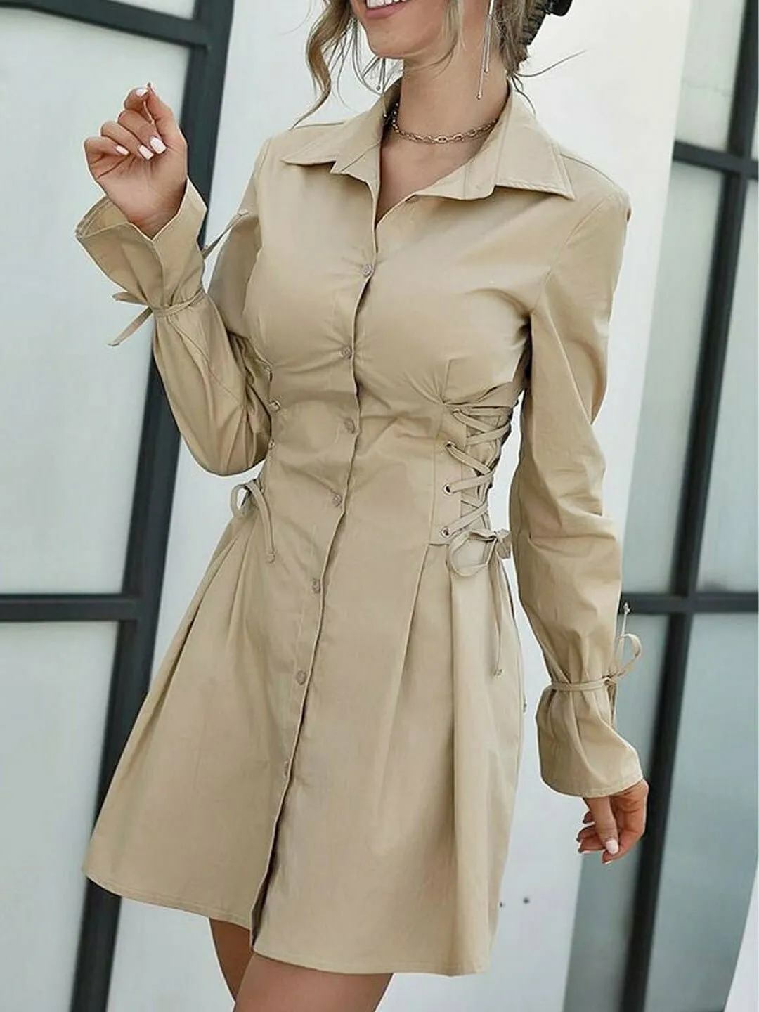 Khaki Mini Blazer Dress