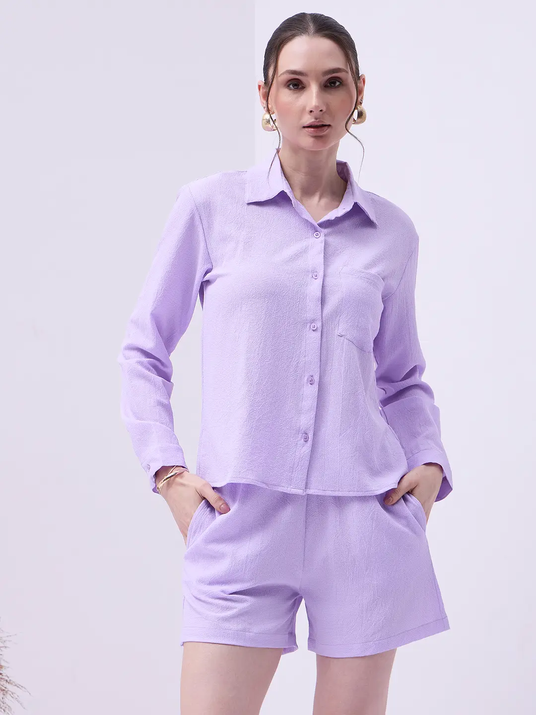 Lavender Shirt & Shorts Co-ord Set